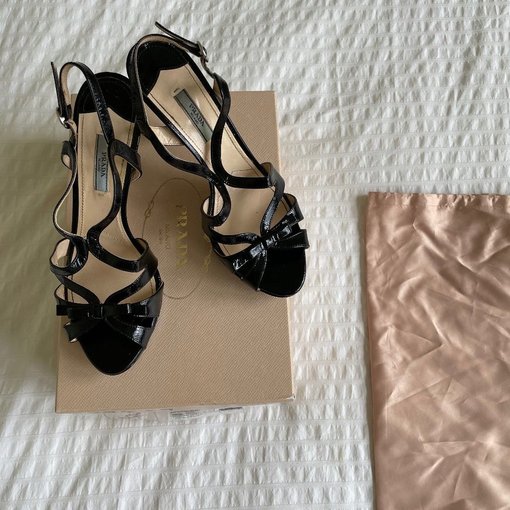 Prada Black Patent High-Heel Platform Sandals - EU 39